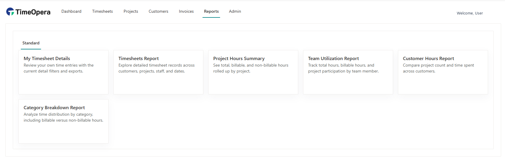 TimeOpera Utilization Reports Screen
