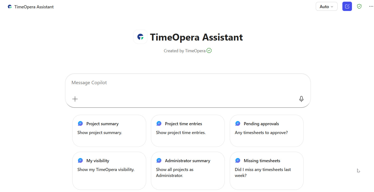TimeOpera Assistant Dashboard Screen