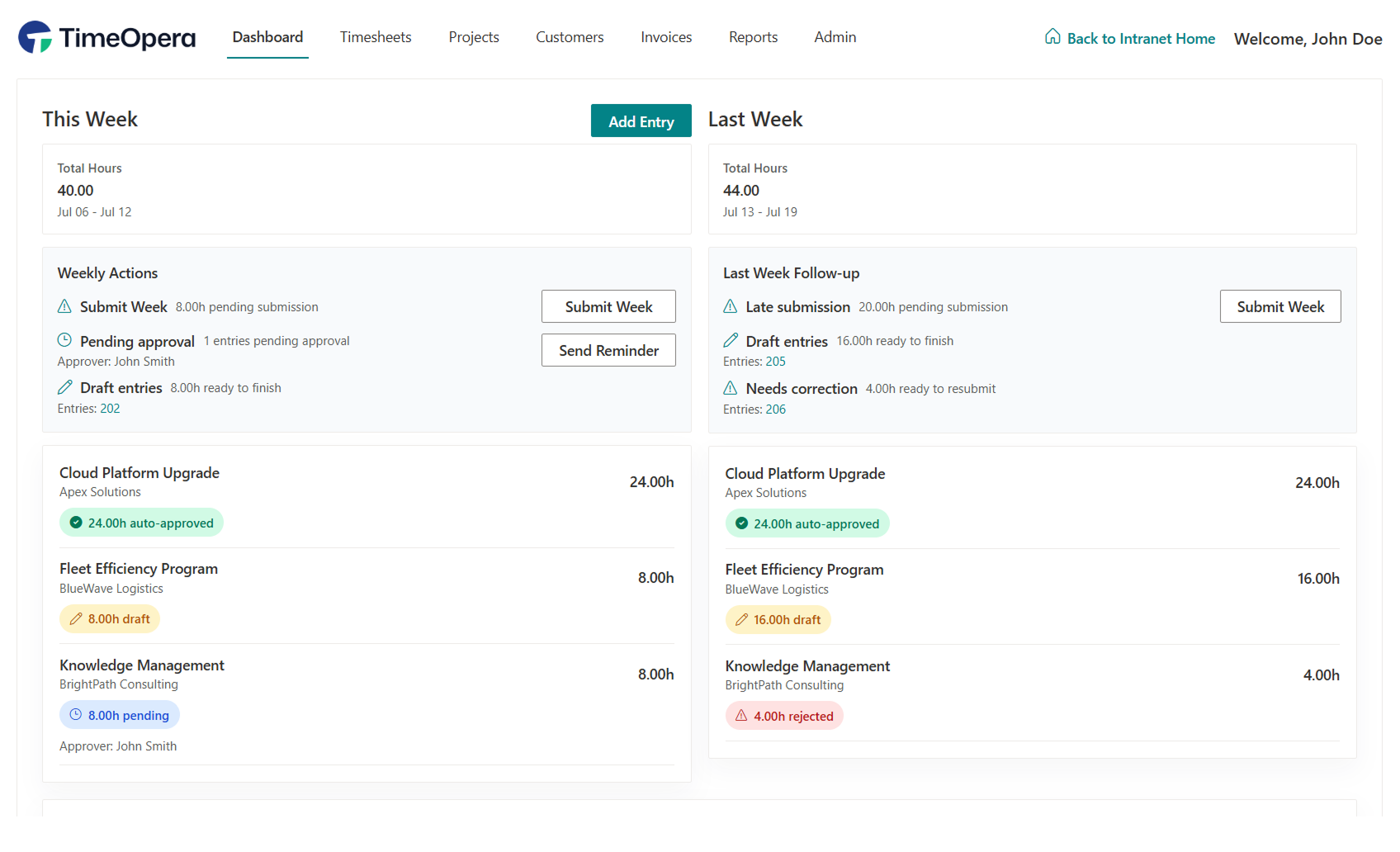 TimeOpera Executive Dashboard Overview