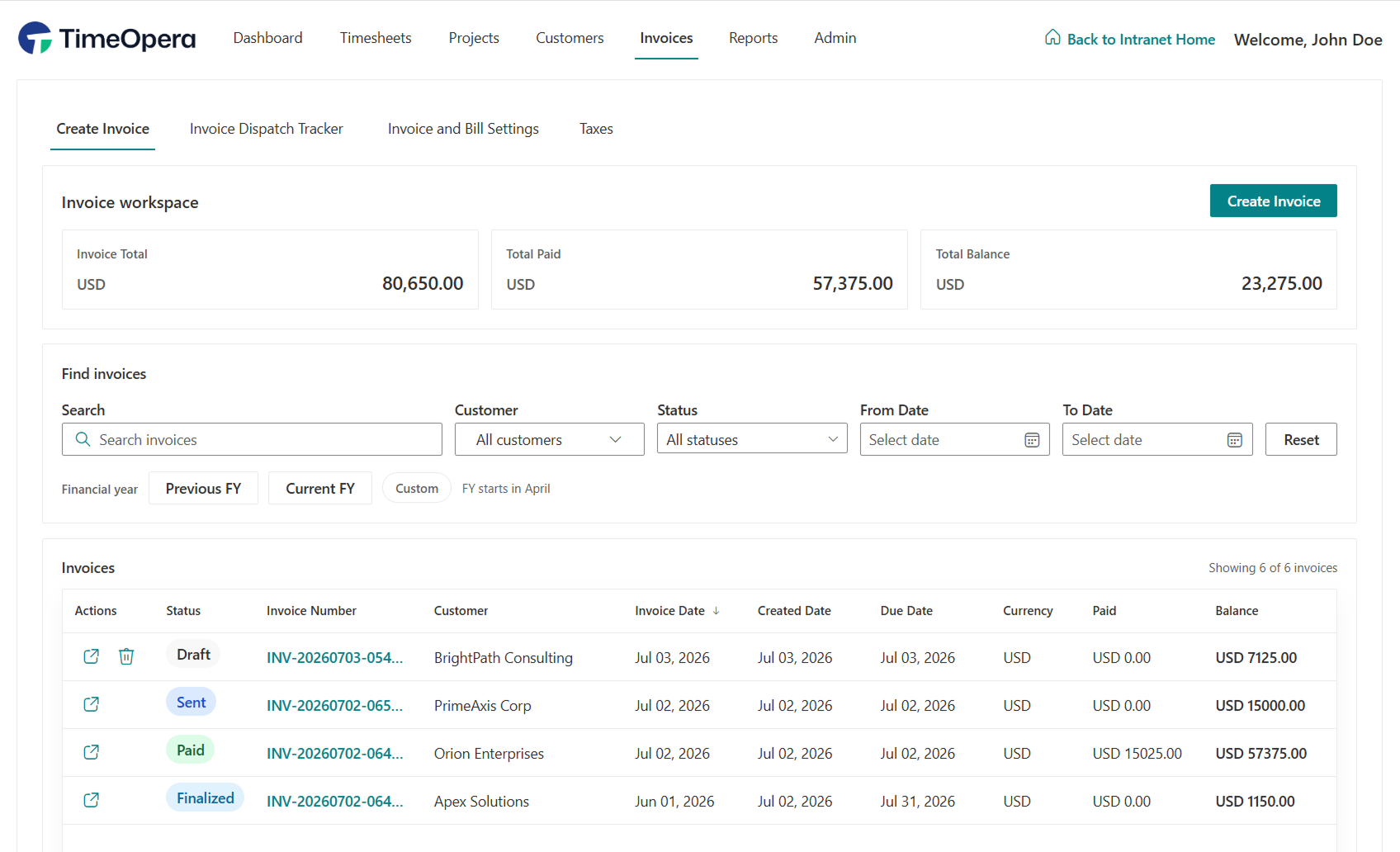 TimeOpera Invoice Preparation & Export