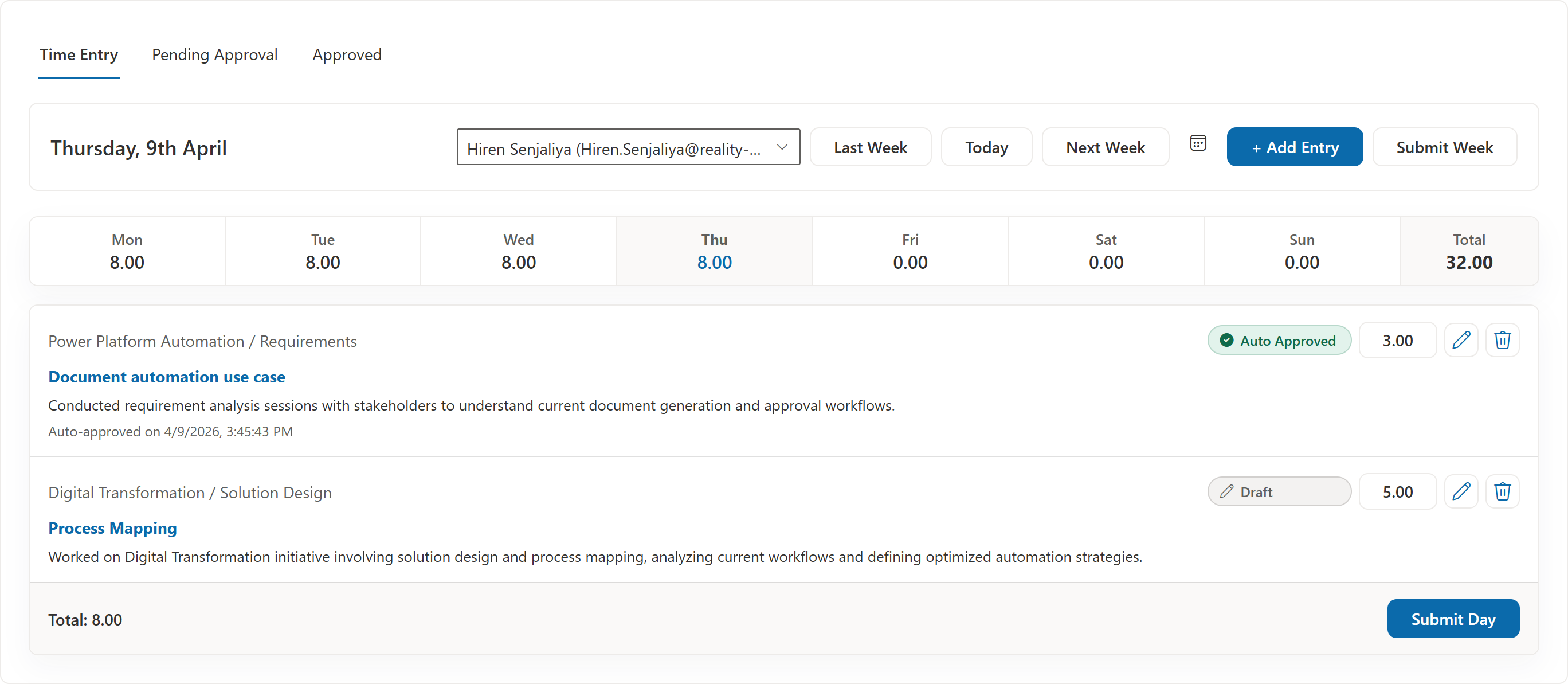 TimeOpera timesheet preview